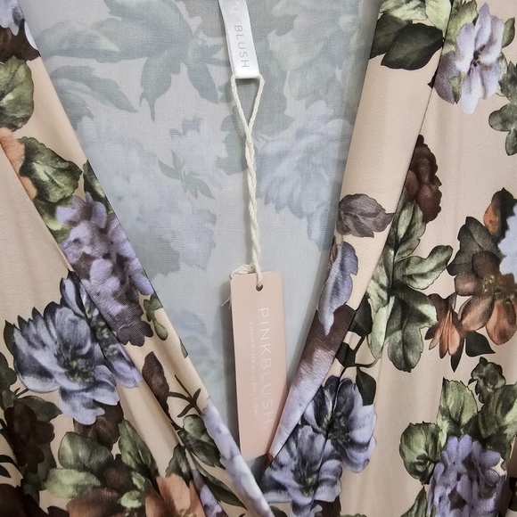 Nwt Pink Blush Blush Pink w/Peach,Lav/White Floral 3/4 Sleeve Jersey Maxidress - Picture 4 of 16